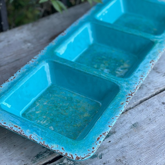 Pier 1 turquoise blue melamine appetizer serving tray - Picture 2 of 8